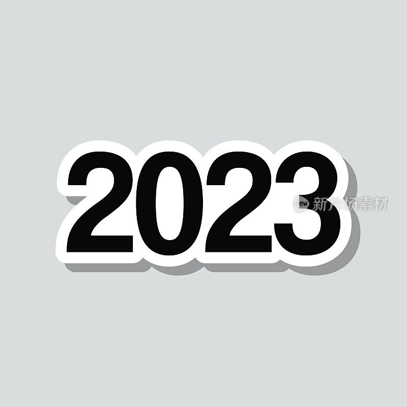 2023 - 2323。图标贴纸在灰色背景